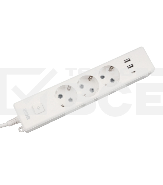 Бытовой удлинитель PowerCube, 3р с/з вык.,3USB, 3500 Вт, 16А, 1.9 м, 3*1,0 (белый) PC-5-2M