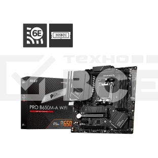 Материнская плата MSI PRO B650M-A WIFI, AM5, AMD B650, 4xDDR5, 4xSATA, 2xM.2, 1xPCI-E 4.0 x16, 1xPCI-E 4.0 x4, 1xDP, 1xHDMI, 1x2.5Gb LAN, 4xUSB 3.2 Gen 1, 4xUSB 3.2 Gen 2, 3x3.5 мм, 7.1, 802.11ax, 5.3, Micro-ATX