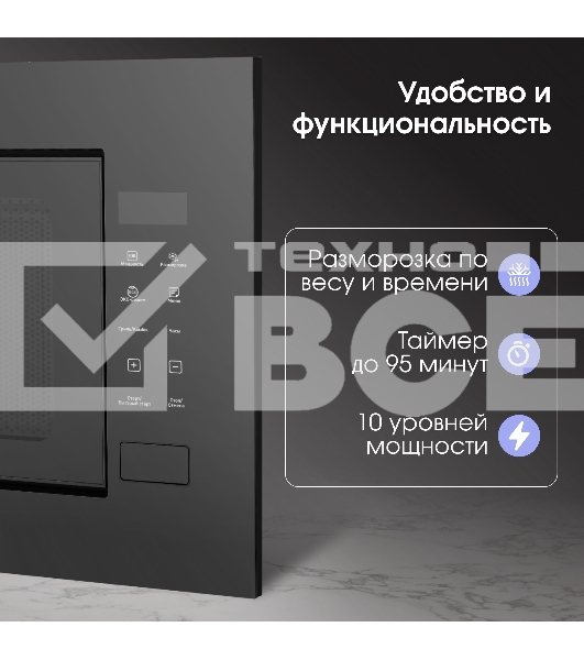 Микроволновая печь встраиваемая Zigmund & Shtain BMO 23 B чёрный, 20 л, 700 Вт, переключатели - сенсор