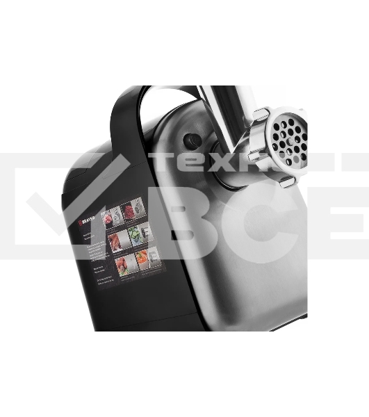 Мясорубка электрическая BRAYER 1602BR черный, 2000 Вт, 2.0 кг/мин, реверс, защита от перегрузки, металлический лоток, насадки - 5