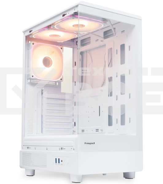 Компьютерный корпус HSPD F510, Panoramic Mid Tower, белый, TG, 0.5 SPCC, 3x120мм ARGB ATX, mATX, mITX 180/280/160мм 1x2.5', 1x3.5', 7xPCI 2xUSB-A 3.0 356x218x467мм