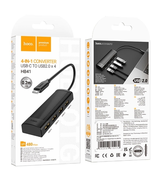 USB-концентратор Hoco HB41, USB Type-C, USB 3.0, USB Type-C