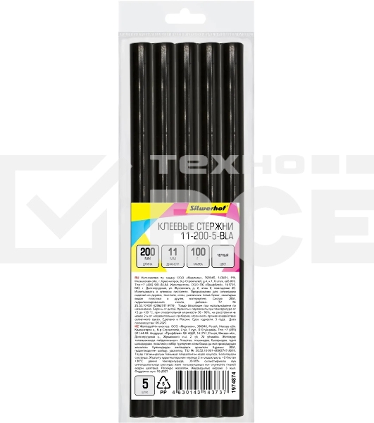 Клеевые стержни Silwerhof 11-200-5-BLA дл.200мм D11мм черный упак:5шт