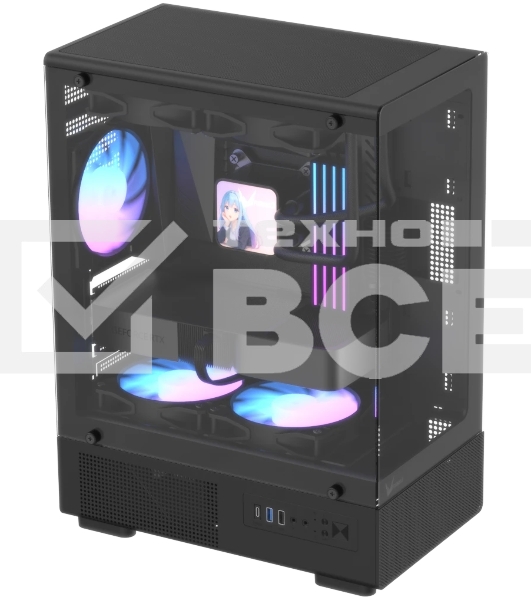 Корпус Formula Crystal Z1CM Plus AR v2 черный без БП mATX 5x120мм 1xUSB3.0 audio bott PSU