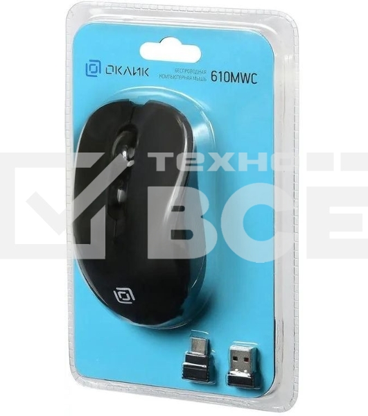 Мышь беспроводная Oklick 610MWC черный, 1600 dpi, радиоканал, USB/USB-C, кнопки - 6