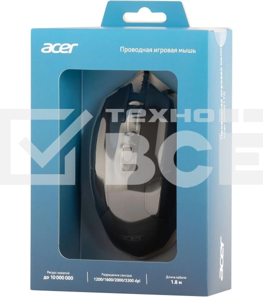 Мышь проводная Acer OMW170 черный, 3200 dpi, USB, кнопки - 6