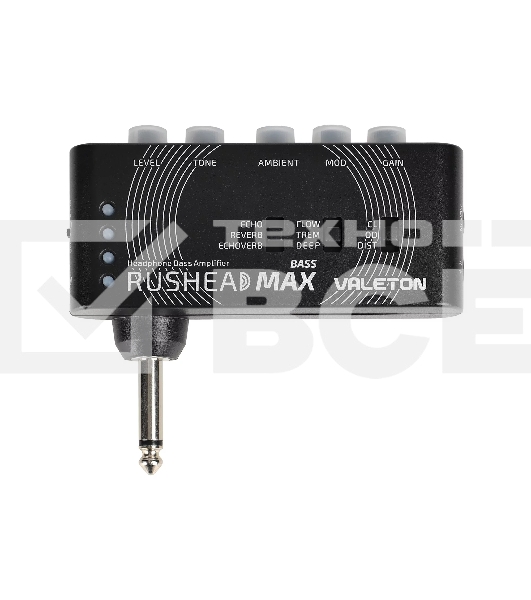 Компактный басгитарный усилитель-эмулятор Rushead Max Bass Valeton [RH-101] 5 регулировок для управл.модели clean,overdrive and distortion,эффекты:chorus, tremolo,flanger,reverb,delay,вход Aux, время работы от встроенн.аккумулятора 5 час. зарядка по USB