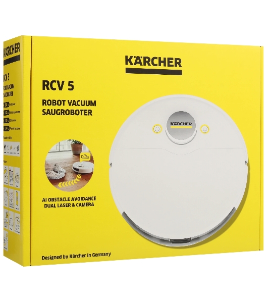 Робот-пылесос Karcher RCV 5 белый 5200 мAч Li-Ion, уборка сухая/влажная, пылесборник контейнер 0.33 л