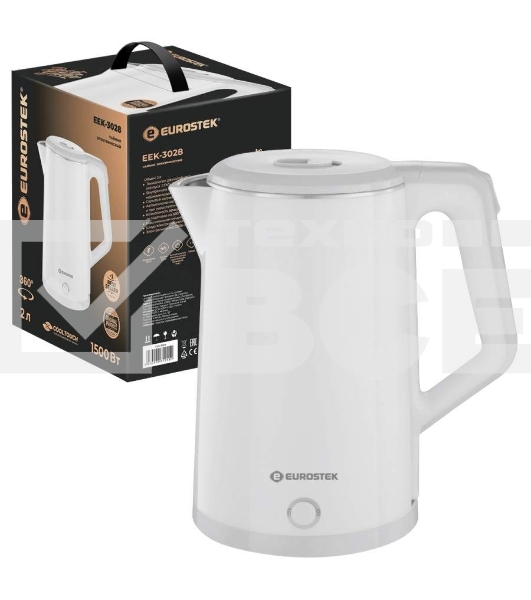 Чайник электрический Eurostek EEK-3028, 2 л, белый технология двухслойного корпуса COOL TOUCH