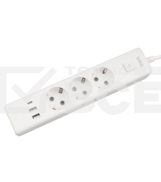 Бытовой удлинитель PowerCube, 3р с/з вык.,3USB, 3500 Вт, 16А, 1.9 м, 3*1,0 (белый) PC-5-2M