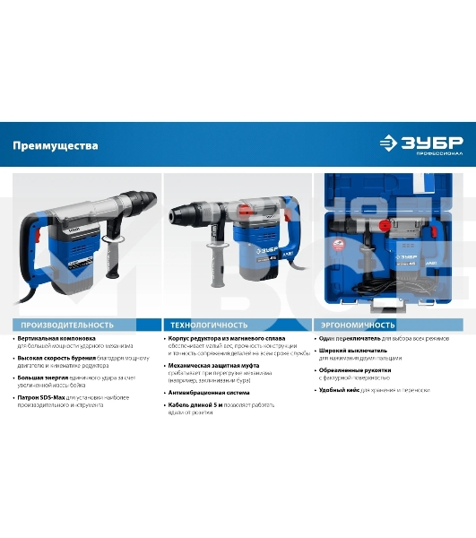 Перфоратор ЗУБР 1350 Вт, 45 мм, SDS Max, серия Профессионал