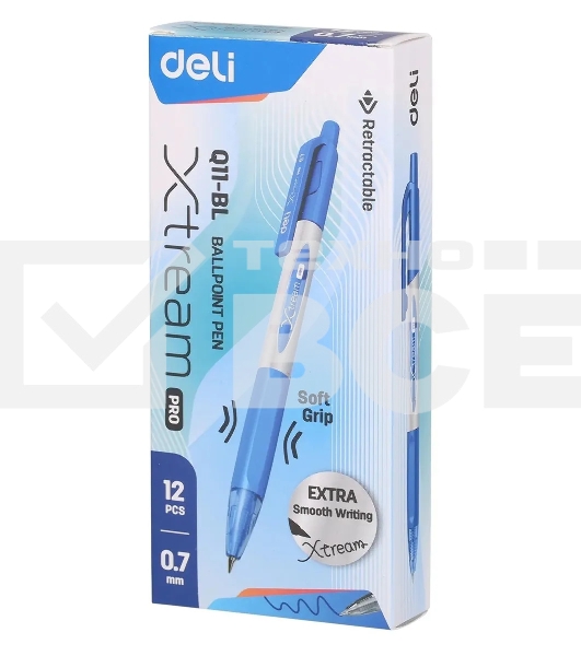 Ручка шариков. автоматическая Deli X-tream EQ11-BL синий мет./синий d=0.7мм син. черн. резин. манжета