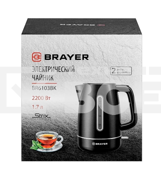 Чайник BRAYER BR6103BK 2200Вт, 1.7л, черный