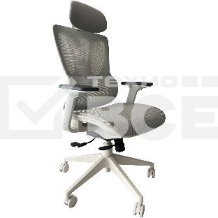 Кресло компьютерное Cactus CS-CHR-MC02GY серый, сетка, эко.кожа, с подголов. крестов. пластик белый