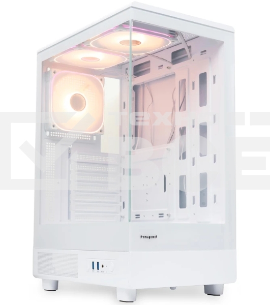Компьютерный корпус HSPD F510, Panoramic Mid Tower, белый, TG, 0.5 SPCC, 3x120мм ARGB ATX, mATX, mITX 180/280/160мм 1x2.5', 1x3.5', 7xPCI 2xUSB-A 3.0 356x218x467мм