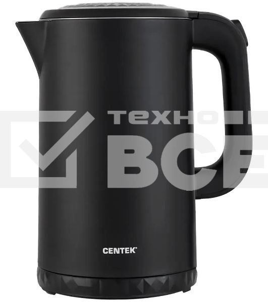 Чайник электрический Centek CT-0020 черный металл 1.7л, 2200W, бесшовная колба, двойные стенки