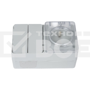 Блок открытого монтажа AtlasDesign PROFI IP54: розетка с заземлением со шторками 16А, выключатель 2-клав.10А, серый