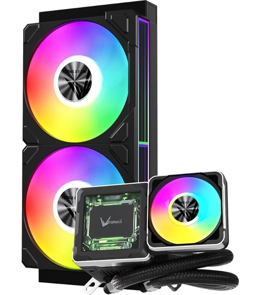 Система жидкостного охлаждения Formula V Line Cryo Wing Digi 240 BK, 240мм, LCD 2.73', 2x120мм, ARGB fans, LGA115X/1200/1700/1851/1366/2011/2066, AM3/AM4/AM5/Ryzen3/Ryzen5/Ryzen7/Threadripper/RT4