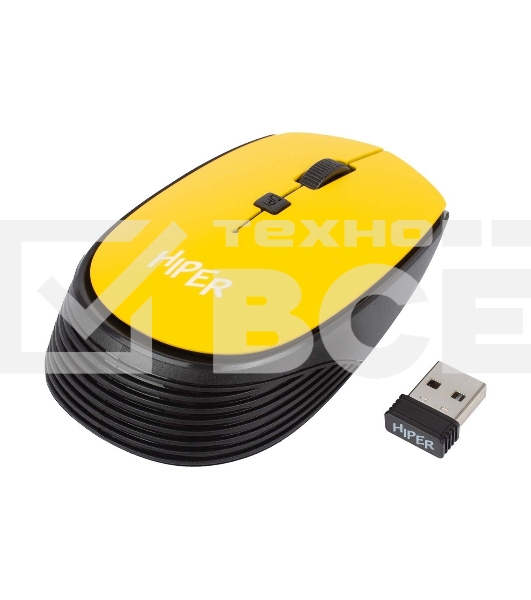 Мышь беспроводная HIPER HOMW-085 желтый, 1600 dpi, радиоканал, USB, кнопки - 4
