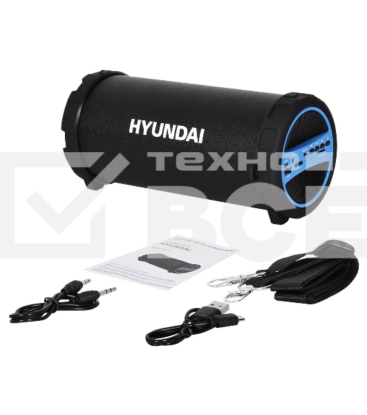 Колонка портативная Hyundai H-PAC220 черный/голубой 10W 1.0 BT/3.5Jack/USB