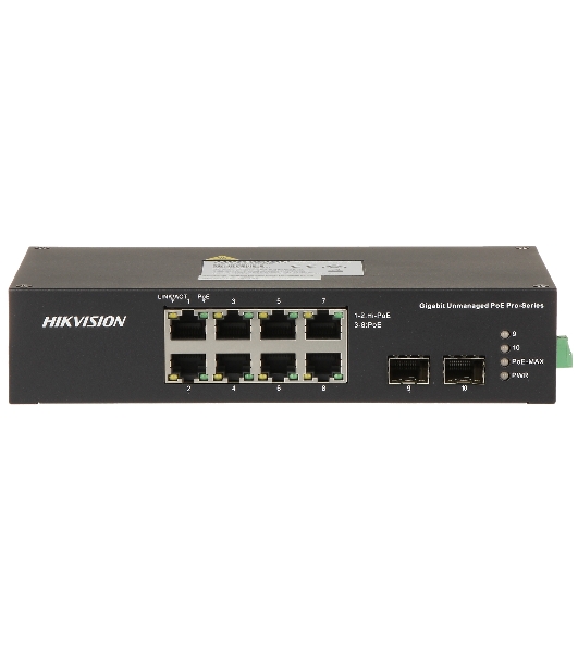 Коммутатор Hikvision DS-3T0510HP-E/HS, 8×1 Гбит/с PoE + 2×1 Гбит/с SFP, неуправляемый