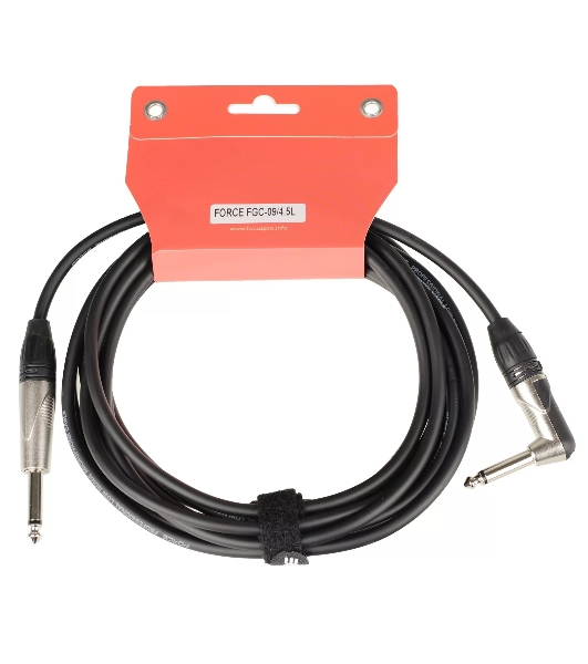 Кабель гитарный FORCE FGC-09/4.5L1/4' TS Jack - 1/4' TS Jack угловой, высококачественный, малошумящий с проводниками из безкислородной меди OFC, диаметр 6 мм, профессиональные металлические разъемы, длина 4,5 м