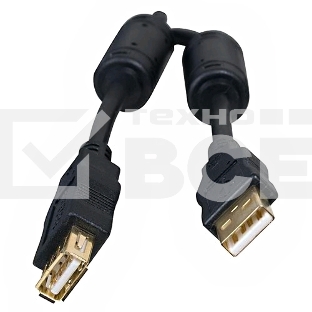Кабель 5bites  UC5011-030A USB2.0, AM/AF, зол.разъемы, ферр.кольца, 3м., черный