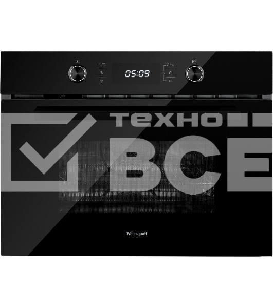 Духовой шкаф компактный с СВЧ встраиваемый Weissgauff OE 449 PDB Black Edition чёрный