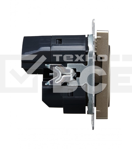 Розетка 1-местная IEK BRITE РЮш10-1-БрШ (BR-R14-16-U21-D21-K37) 16А, с USB A+A 2.1А, с заземлением, с защитными шторками, шампань