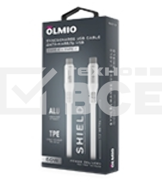 Кабель OLMIO SHIELD, Type-C - Type-C, 60W 3A, 1.2м, белый