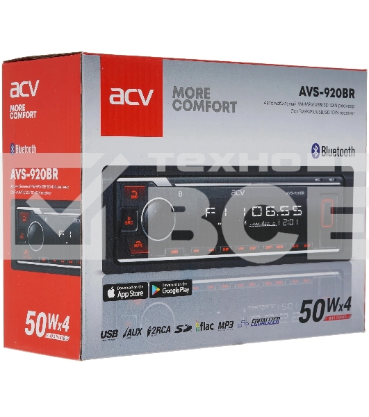 Автомагнитола ACV AVS-920BR, 1 DIN, Bluetooth, USB Type-A, AUX