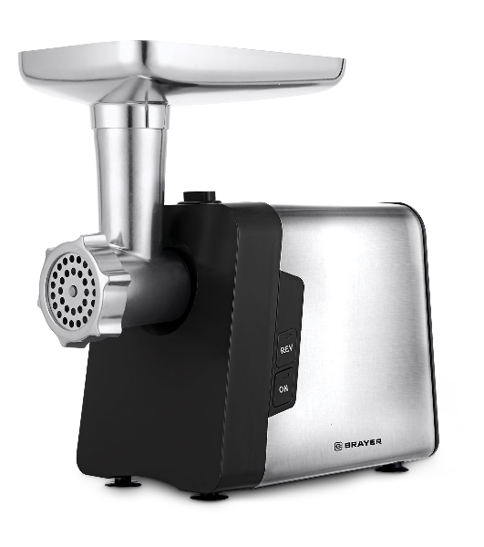 Мясорубка электрическая BRAYER BR1616 черный, 1800 Вт, 1.5 кг/мин, реверс, защита от перегрузки, насадки - 6