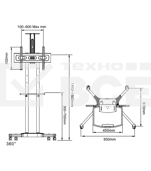 Мобильная стойка напольная Arm media PT-STAND-12 black 1 шт/уп. для TV 32