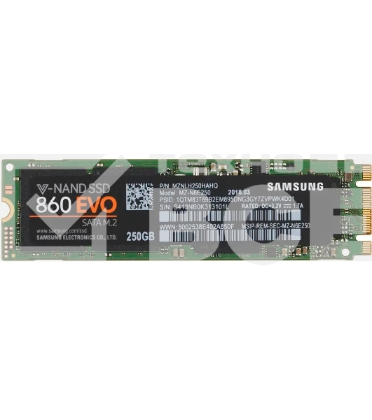 Накопитель SSD Samsung 860 EVO, 250Gb, SATA III, M.2 2280, R/W 550/520