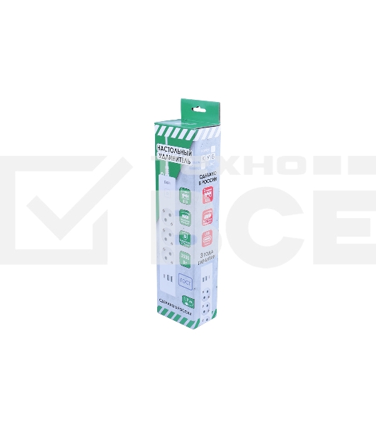 Бытовой удлинитель PowerCube, 3р с/з вык.,3USB, 3500 Вт, 16А, 1.9 м, 3*1,0 (белый) PC-5-2M