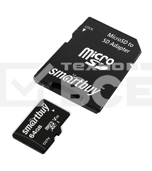 Флеш карта Smartbuy (SB64GbSDCCTV) micro SDXC 064Gb cl10 U3 V30 + адаптер