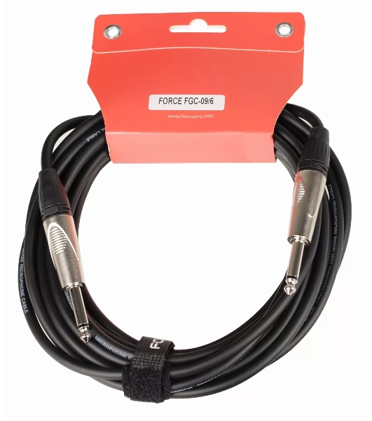 Кабель гитарный FORCE FGC-09/61/4' TS Jack - 1/4' TS Jack, высококачественный, малошумящий с проводниками из безкислородной меди OFC, диаметр 6 мм, профессиональные металлические разъемы, длина 6 м