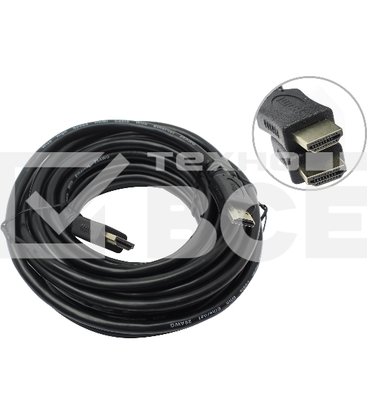 Кабель HDMI C-HM-HM-7.5M Wize, 7.5 м, v.2.0, 19M/19M, позол.разъемы, экран, черный, пакет