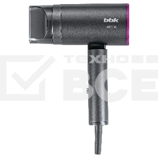 Фен BBK BHD1601 графит, 1600 Вт, ионизация, компактный