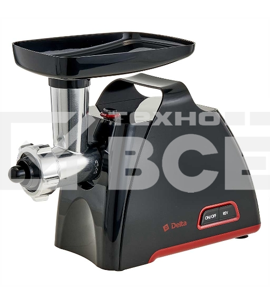 Мясорубка электрическая DELTA DL-6105M черный, 2000 Вт, 1.8 кг/мин, реверс, защита от перегрузки, насадки - 4