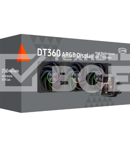 Система охлаждения PCCooler DT360 ARGb Display BK (300W, 360мм, LED temp., черный, ARGb/Fans: 3x120мм, 83.83CFM, 3000RPM/Pump height 62мм, 15dBA, 2600RPM, Rad thickness 27мм/S: 1851, 1700, 1200, 115X, AM5, AM4)