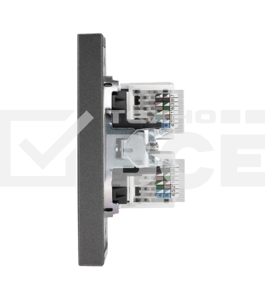 Розетка Kranz STRONG компьютерная двойная RJ45+RJ45 кат6 с/у графит
