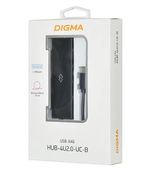 USB-концентратор Digma HUB-4U2.0-UC-B, USB-C, USB 2.0 4 порта, USB