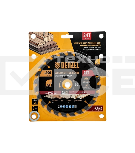 Пильный диск по дереву с гвоздями Denzel ф190 х 30 мм, 24 зубов 733957