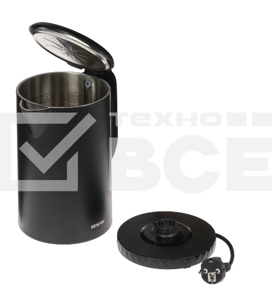 Чайник электрический Centek CT-0020 черный металл 1.7л, 2200W, бесшовная колба, двойные стенки