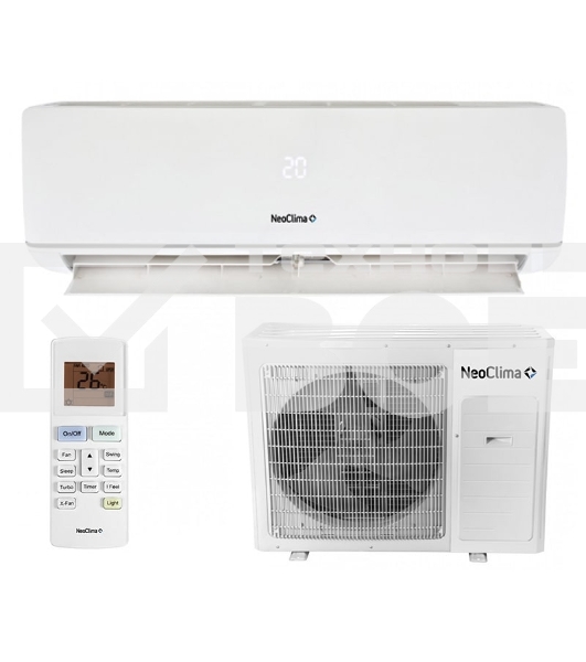 Кондиционер сплит-система Neoclima NS/NU-HAX07R 7000 BTU, 22 м², 26/40 дБ, охлаждение, обогрев, осушение, белый