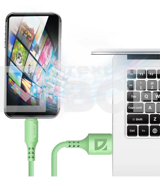 Кабель Defender F207, USB 2.0 (AM) - Apple Lightning (M), 1метр, 2.4А, силиконовая оплетка, зелёный.