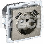 Розетка 1-местная IEK BRITE РЮш10-1-БрШ (BR-R14-16-U21-D21-K37) 16А, с USB A+A 2.1А, с заземлением, с защитными шторками, шампань, фото 1