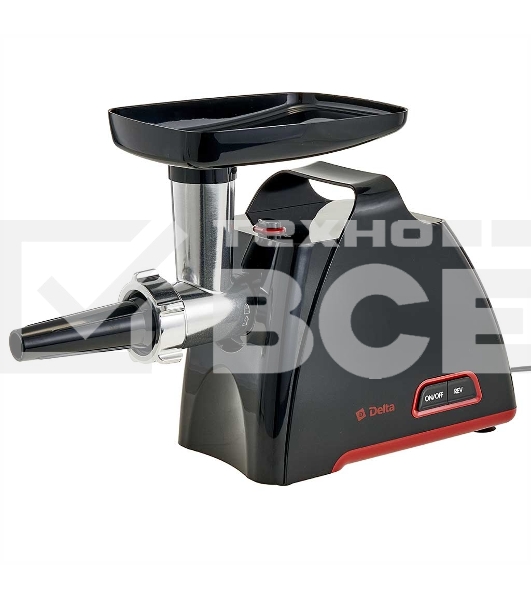 Мясорубка электрическая DELTA DL-6105M черный, 2000 Вт, 1.8 кг/мин, реверс, защита от перегрузки, насадки - 4