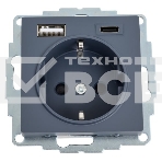 Розетка SE AtlasDesign 16А с USB A+C (5В/2,4А/3 А, 2х5В/1,5А), мех, грифель, фото 1